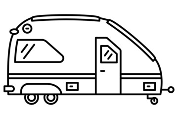 Obraz premium Motorhome with glass on the roof. A recreational vehicle. Family camping, traveling outside. Vector icon, outline, isolated
