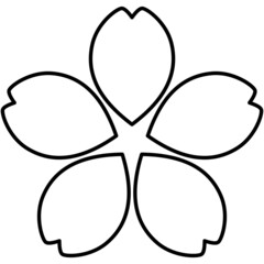 5枚の花びらのサクラの線画イラスト