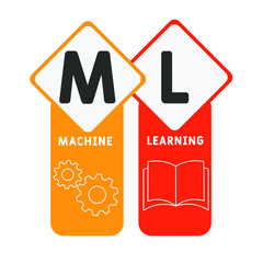 ML - Machine Learning acronym. business concept background.  vector illustration concept with keywords and icons. lettering illustration with icons for web banner, flyer, landing pag