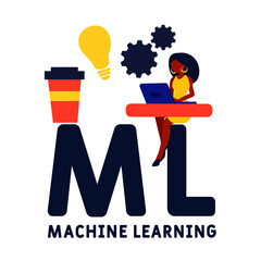 ML - Machine Learning acronym. business concept background.  vector illustration concept with keywords and icons. lettering illustration with icons for web banner, flyer, landing pag
