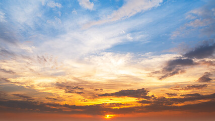 Naklejka na ściany i meble Panorama view of sky and cloudy and sun, natural phenomena background