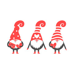 Valentines day gnomes. Set of gnomes for print. Scandinavian gnomes.
