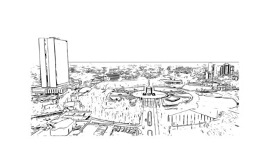 Building view with landmark of Lome is the 
capital in Togo. Hand drawn sketch illustration in vector.