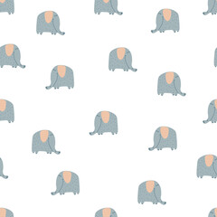 Cute seamless pattern with elephant in scandinavian doodle style.