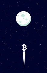 Obraz na płótnie Canvas bitcoin flying to the moon, new record of digital money, BTC