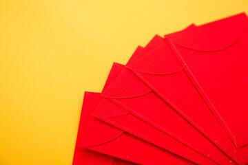 Chinese new year festival-Vietnamese Tet holiday red envelope with lucky gold bar isolated on white background .Translation of text appear in image: fortune good luck	