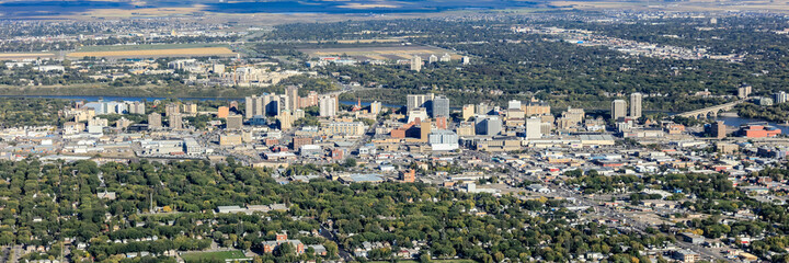 Fototapeta na wymiar Aerial view of the downtown area of Saskatoon, Saskatchewan, Canada