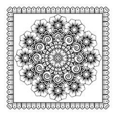 Mehndi flower for henna, mehndi, tattoo, decoration. Decorative ornament in ethnic oriental style, doodle ornament, outline hand draw. Coloring book page.