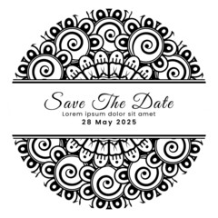 Save the date with mehndi flower. decoration in ethnic oriental, doodle ornament.