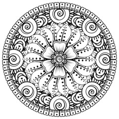 Mehndi flower for henna, mehndi, tattoo, decoration. Decorative ornament in ethnic oriental style, doodle ornament, outline hand draw. Coloring book page.