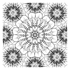 Mehndi flower for henna, mehndi, tattoo, decoration. Decorative ornament in ethnic oriental style, doodle ornament, outline hand draw. Coloring book page.