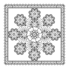 Mehndi flower for henna, mehndi, tattoo, decoration. Decorative ornament in ethnic oriental style, doodle ornament, outline hand draw. Coloring book page.