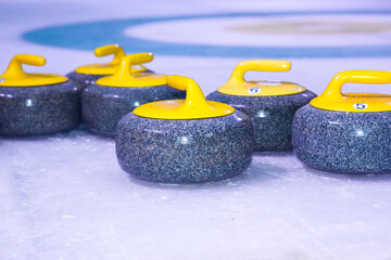 granite stones, rocks, shells for the winter sports curling. on ice.