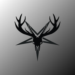 simple monochrome skull deer logo with star symbol behind