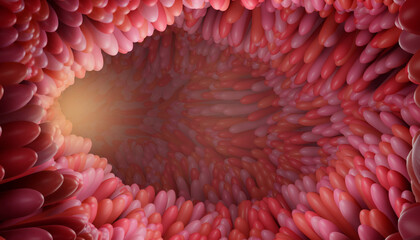 3d rendered illustration medically accurate of the intestinal villi in a concept of health. Microbiology, anatomy, biology, science, medicine, medical and healthcare concepts. 3D Rendering