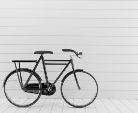 classic bike in black on white background in 3D rendering