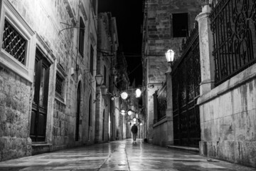 Obraz premium Black and white photo of street in Dubrovnik, Croatia
