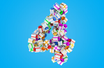 Number 4, from gift boxes, 3D rendering