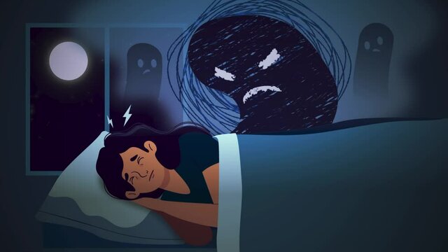 Computer generated footage of the female as she sees nightmare. Animation of the young girl as sees nightmare with the ghost.