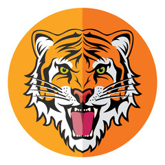 vector flat icon of stylized face of angry tiger