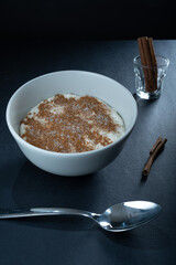Traditional Finnish foods: A bowl of semolina porridge with cinnamon and sugar topping.