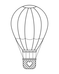 Dirigible and hot air balloons airship. Tools of Aeronautics such as the airship and the balloon to move the delivery by air of goods and people. Elements are drawn in vector in a linear style