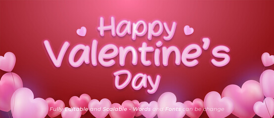 Fototapeta na wymiar Realistic banner valentine's day editable text with hearts 3d background