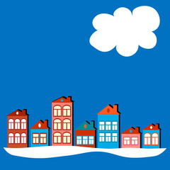 a European town, houses. Design element of books, notebooks, postcards, interior items