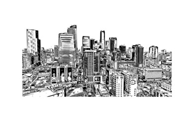 Fototapeta na wymiar Building view with landmark of Los Angeles is the city in California. Hand drawn sketch illustration in vector.