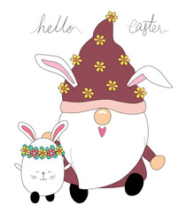Collection Happy Easter with cute gnomes. on the theme of Easter designed with doodle style Great for decorations, backgrounds, cards, fabric patterns, pillows, mugs, kids art, stickers, and more.