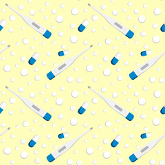 medicine. Thermometer and tablets or vitamins. Design element. background. pidemic, hospital