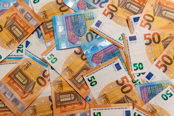 background from euro banknotes, Euro banknote as part of the economic and trading system, Close-up