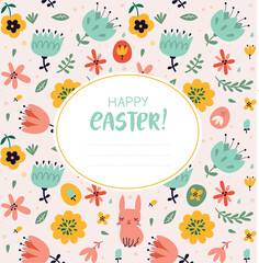 Easter card with bunny and flowers 