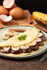 Delicious Brazilian Crepioca with banana, hazelnut and cinnamon.