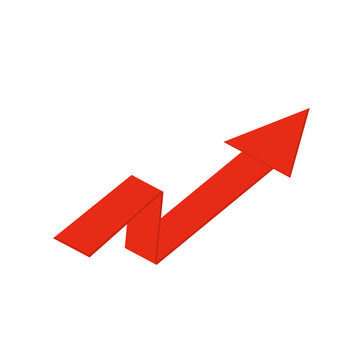Red arrow up, graph of growth. Isolated vector illustration on white background.