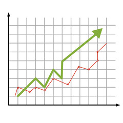 Red and green arrows, graph of growth. Isolated vector illustration on white background.