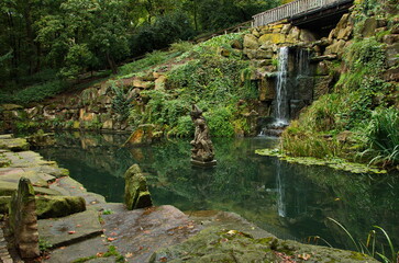 Fototapeta na wymiar Pond in the park on the hill Petrin in Prague,Czech Republic,Europe,Central Europe 
