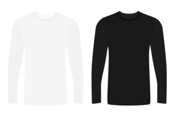 Two Long sleeve t shirt template mock up black and white color svg vector illustration