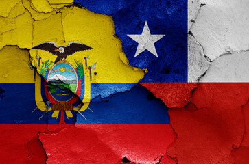 flags of Ecuador and Chile painted on cracked wall