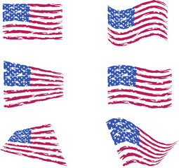 USA Flag, vector flag, American flag, army, military, veterans, navy, patriotic. Waving flag set.