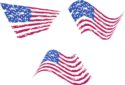 USA Flag, vector flag, American flag, army, military, veterans, navy, patriotic. Waving flag set.