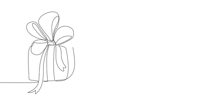 Animated continuous one line drawing of   gift box. Wrapped surprise package for christmas or birthday party. Party and celebration concept.