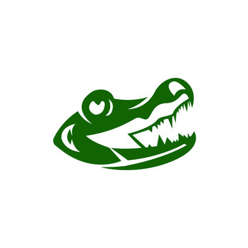 silhouette head crocodile design illustration. flat head caiman logo concept vector design illustration isolated on white background. 