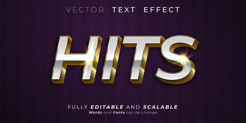 Editable text effect, Hits silver 3d style illustrations
