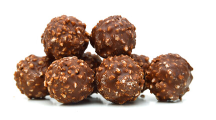Chocolate candies collection. Beautiful Belgian truffles isolated on white background
