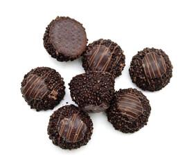 Chocolate candies collection. Beautiful Belgian truffles isolated on white background
