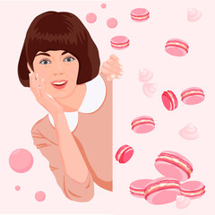 girl with macaroons and marshmallows