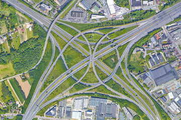 Raod, highway, flyover road junction - spaghetti and roundabout looking down aerial view from...