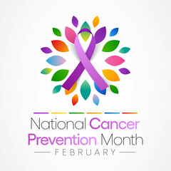 National Cancer prevention month is observed every year in February, to promote access to cancer diagnosis, treatment and healthcare for all. Vector illustration - obrazy, fototapety, plakaty