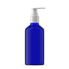 100ml 3 oz blue glass pump dispenser bottle. Isolated